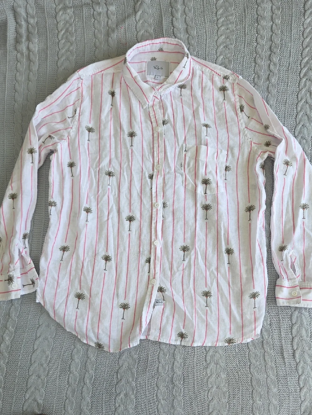 Rails Charli Stripe Palm Tree Print Linen Blend Shirt Women's Large - Picture 1 of 8